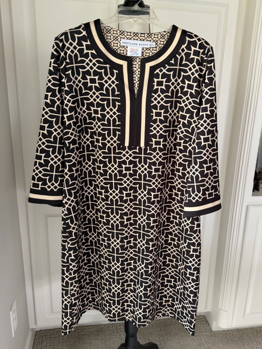 Gretchen Scott Designs Black and Cream Geometric Midi Dress